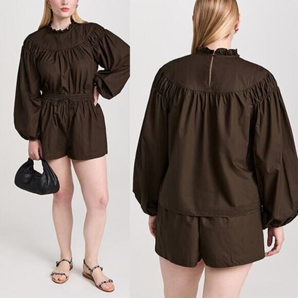 NEW Ulla Johnson Ardith Ruffled Mock-Neck Blouse Top in Militaire Size: 10 - Picture 1 of 7